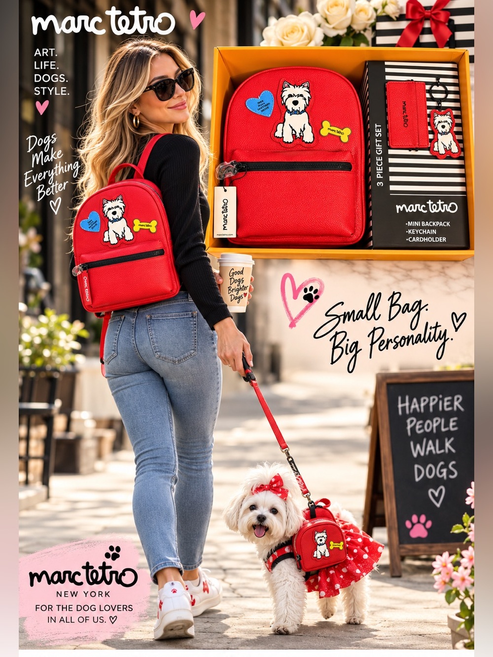 Marc Tetro Red Mini Backpack Set with Keychain & Cardholder - Picture 10 of 15